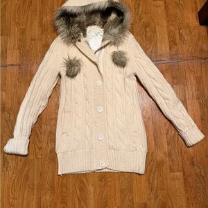 American Eagle Outfitters Cream Hooded Cardigan